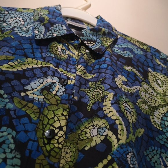 Chico's Silk Blouse Very Colorful Mozaic Flowers Contemporary Modern Style - Picture 12 of 13
